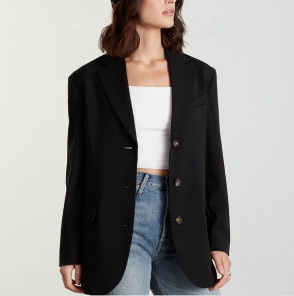 Everlane The 80s Blazer Padded Shoulder Oversized Single Breasted Work Black 2 - Picture 2 of 16